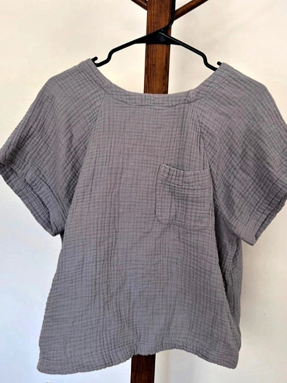 Madewell Lightspun Renwood Button Back Gauze Top Light Gray M